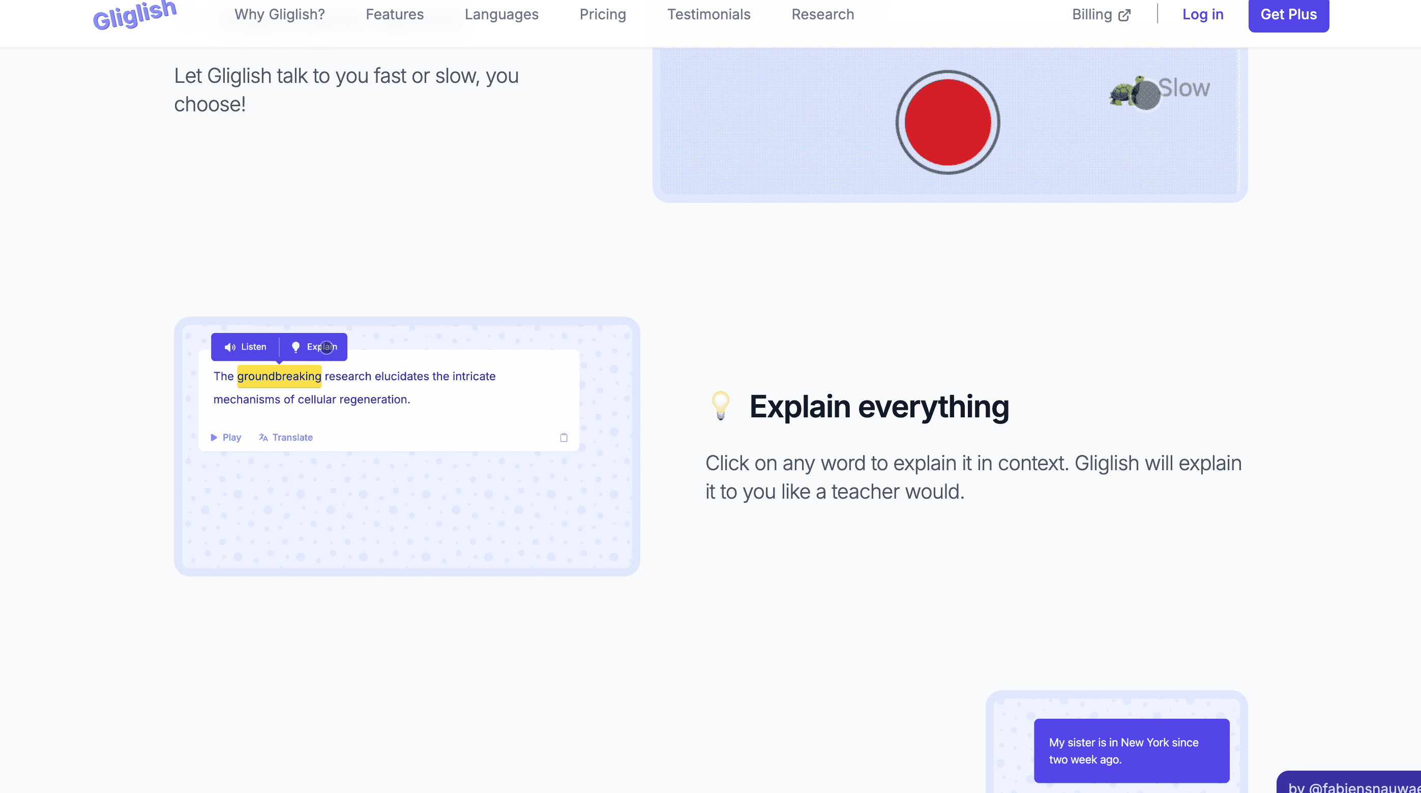 screenshot from Gliglish app